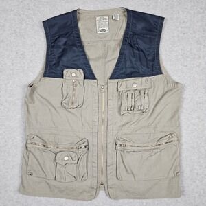 Vintage Bugle Boy (Men's XL) Navy Tan Utility Zip Vest Gorpcore Tactical Fishing